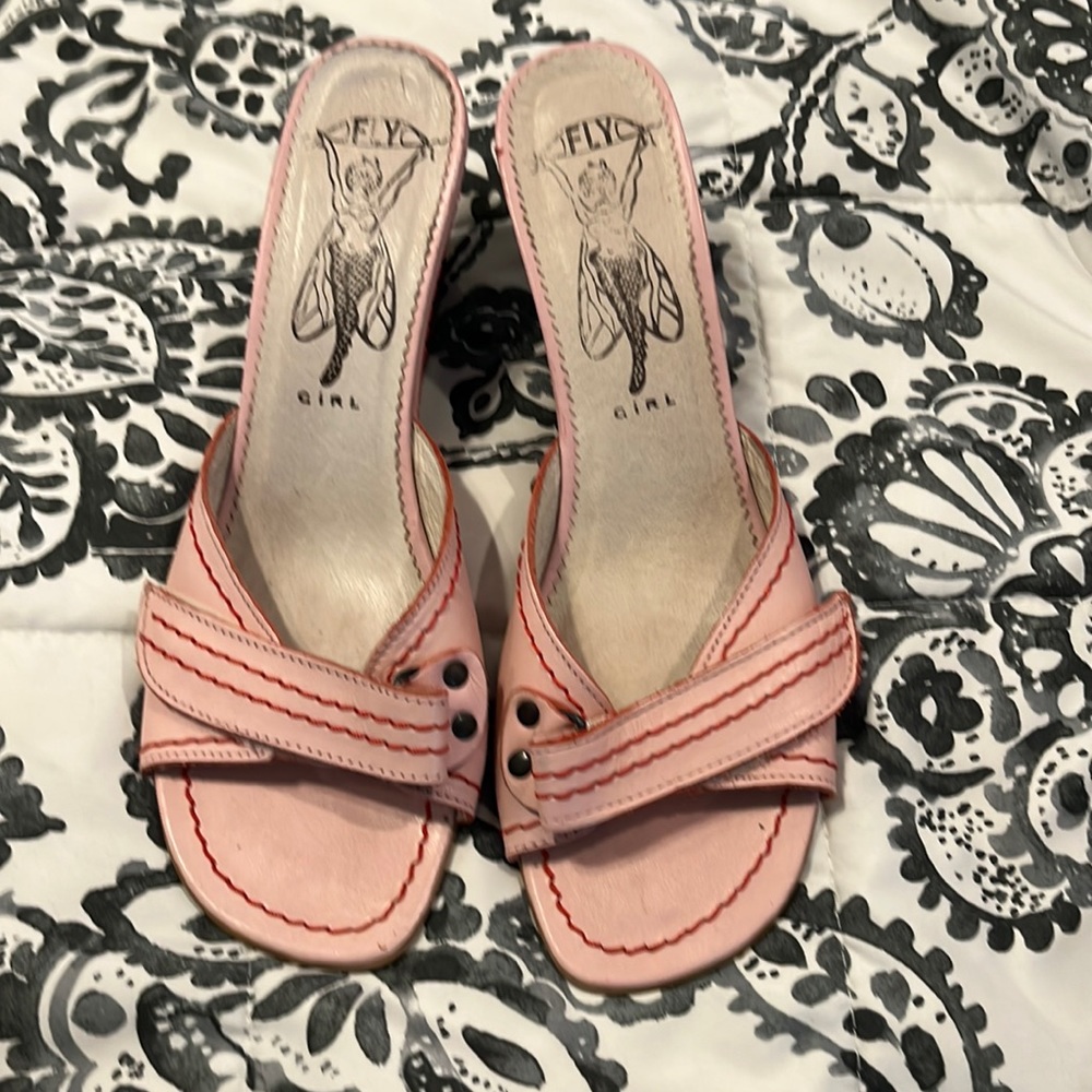 Fly London rare leather sandals. Pink Wedges size 8.5/40